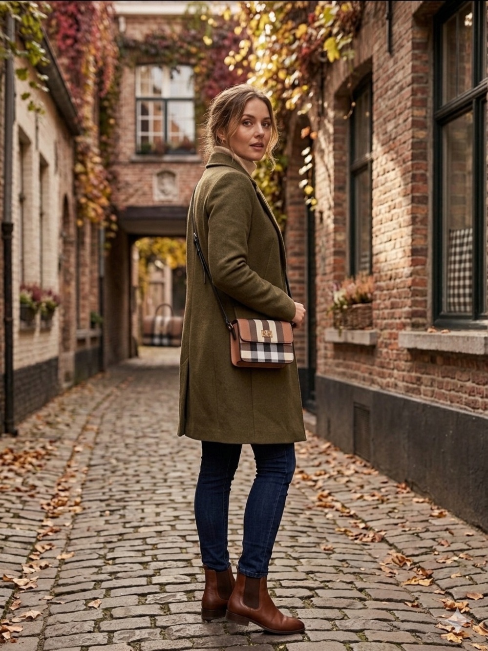 Source Unknown Plaid Crossbody Bag in Tan, Brown and Black